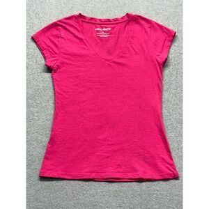 Moral Society Womens V-Neck Short Sleeve T-Shirt Pink Cotton Blend Size M